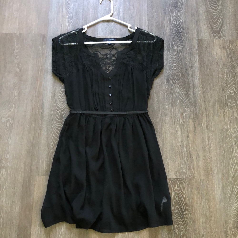 Black lace short sleeved dress